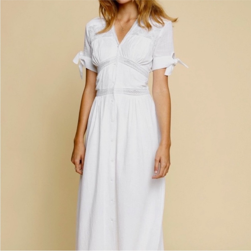 Rouje White Midi Dress with Bow Sleeves
